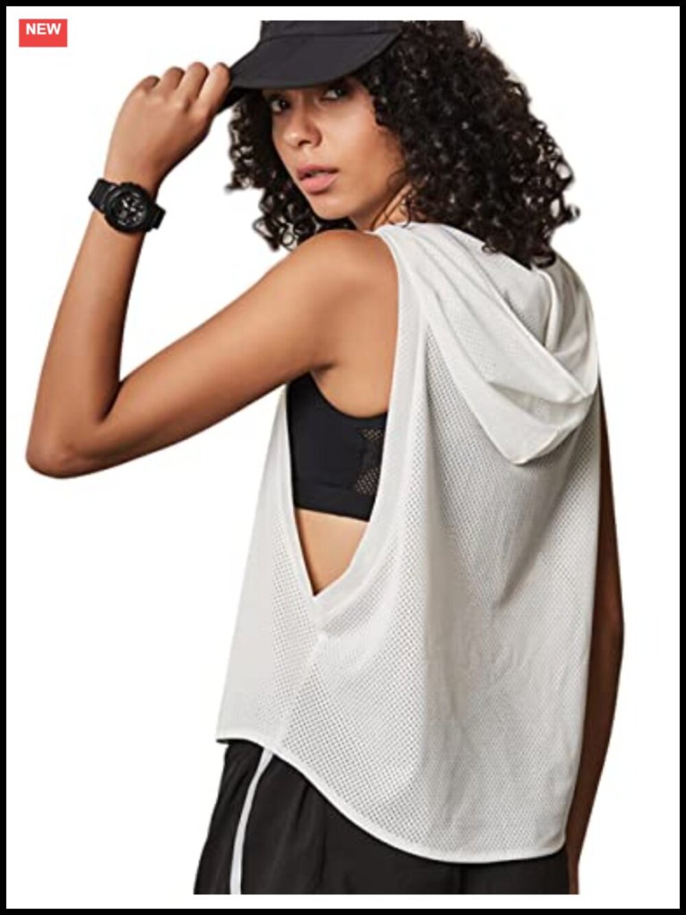 Women's Sleeveless Mesh Hoodie Crop Top Fitness Running Workout Tank